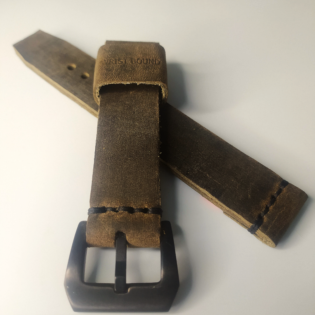Wrist Bound 22mm Distressed Brown Leather/Black Stitching