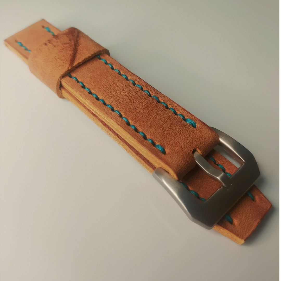 Wrist Bound 22mm Weathered Light Brown Leather/Blue Stitching/Silver Buckle