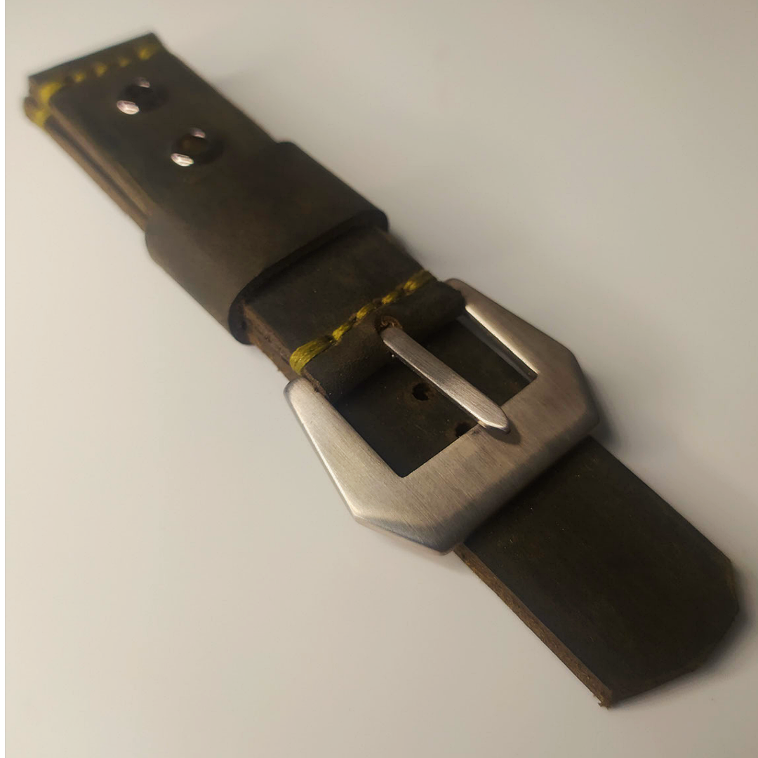 Wrist Bound 22mm Distressed Dark Green Leather/Lime Green Stitching