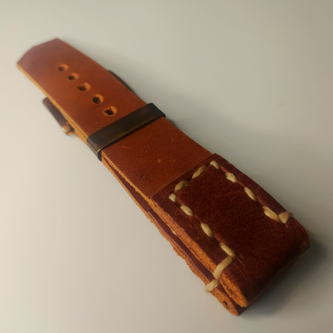 Handmade Leather Strap by Wrist Bound (Redish Brown Leather, White Stitching, Silver Buckle)