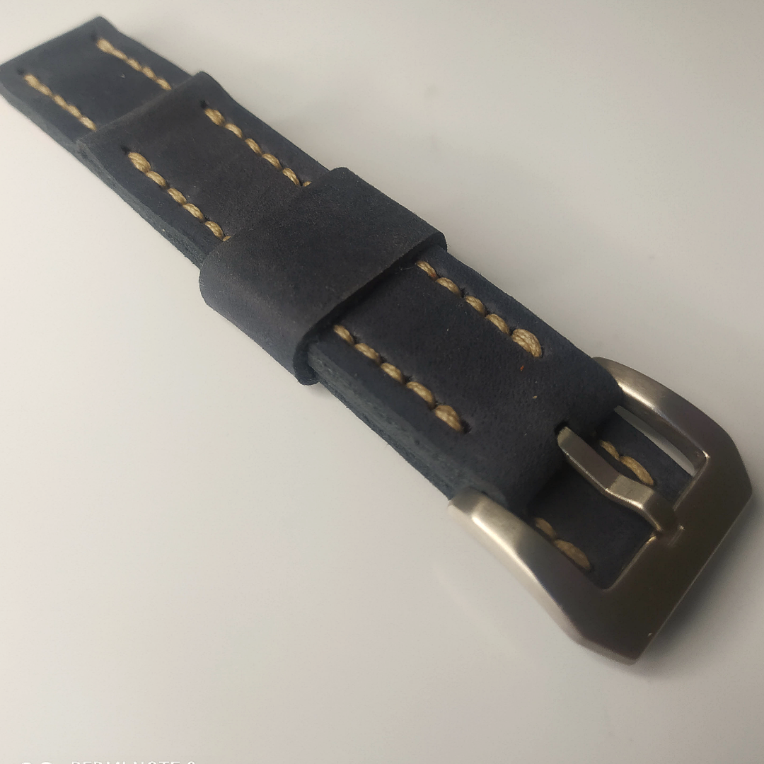 Wrist Bound 20mm Hand Treated Dark Blue/White Stitching.