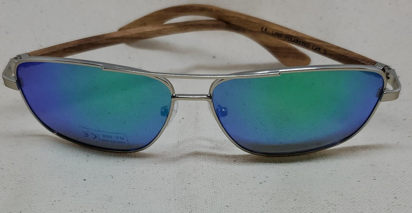 Detroit Mint Aviator Sunglasses Mystic Green Lenses Real Zebra Wood Temples