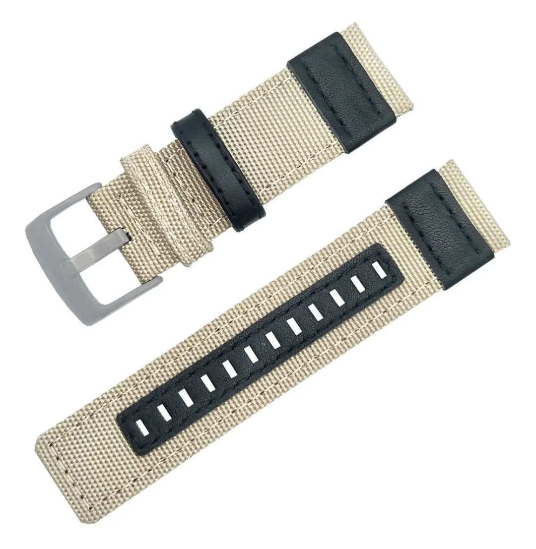 Men's beige leather/canvas combo straps 22mm option black and silver clasp