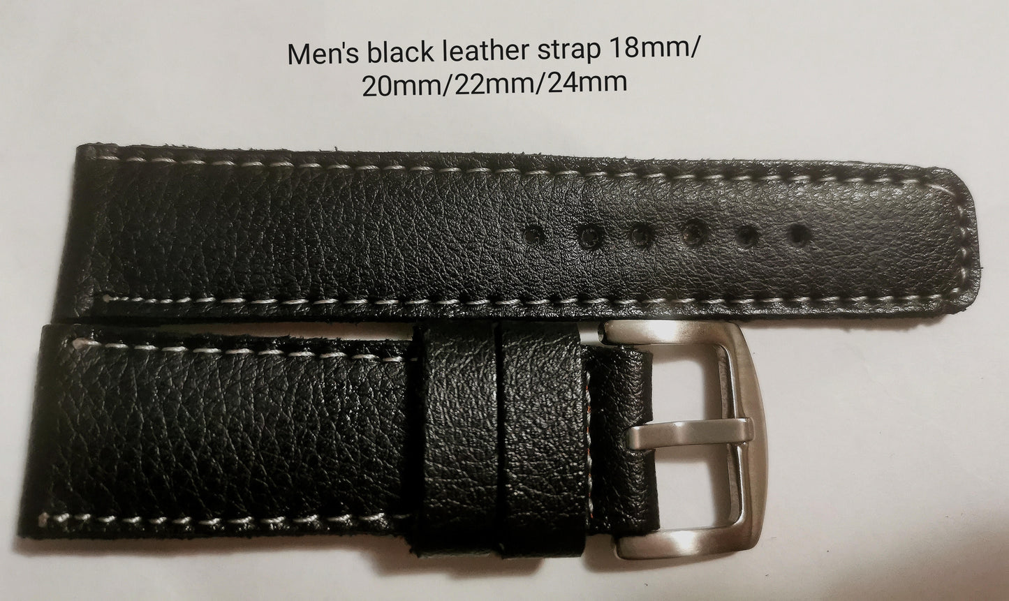Men's black leather strap 18mm/20mm/22mm/24mm