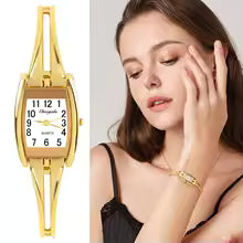 LadiesGold Rectangular Dial Chain Bracelet Style Watch
