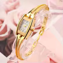 LadiesGold Rectangular Dial Chain Bracelet Style Watch