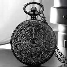 Hollow Black Spider Web Pattern Quartz Pocket Watch