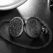 Hollow Black Spider Web Pattern Quartz Pocket Watch