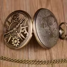 Exquisite Retro Bronze Steampunk Quartz Pocket Watch with Chain