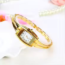 LadiesGold Rectangular Dial Chain Bracelet Style Watch