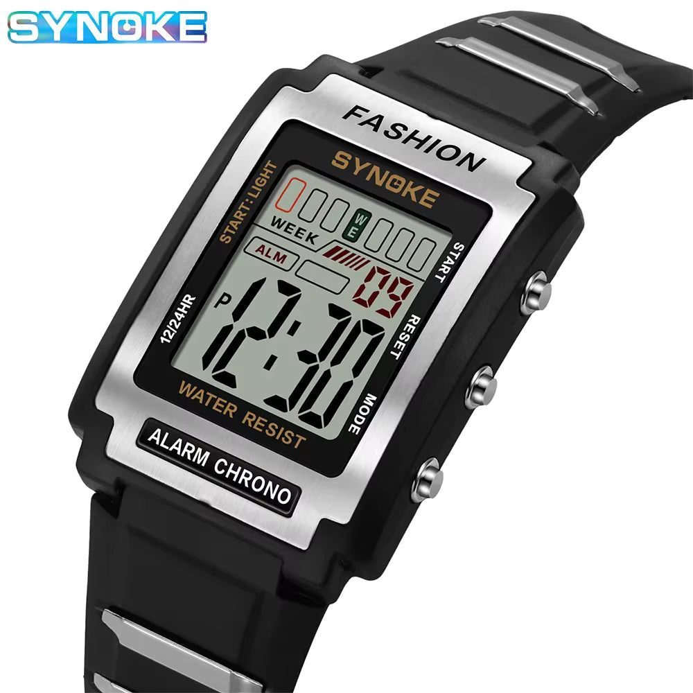 SYNOKE Men`s Rectangular Sports Digital Watch
