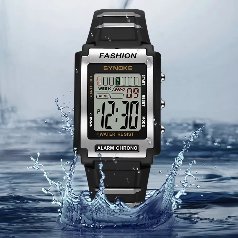 SYNOKE Men`s Rectangular Sports Digital Watch