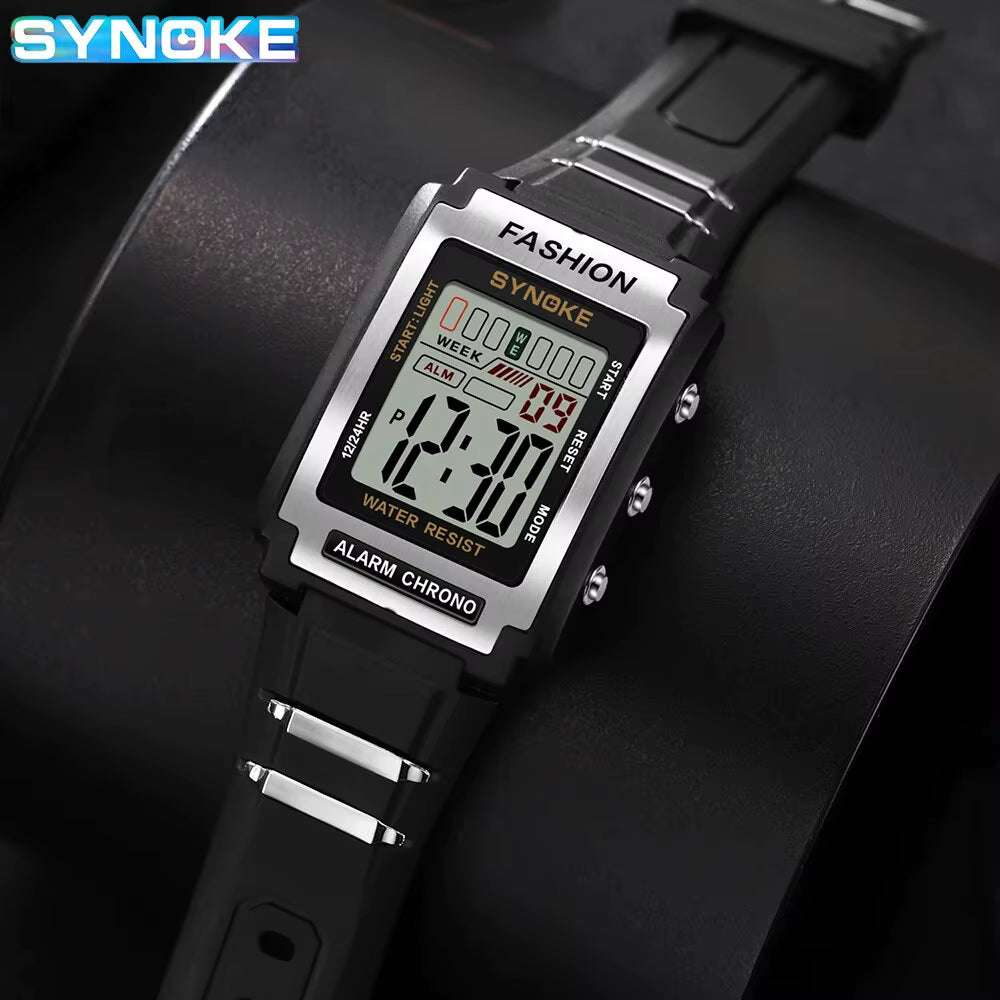 SYNOKE Men`s Rectangular Sports Digital Watch