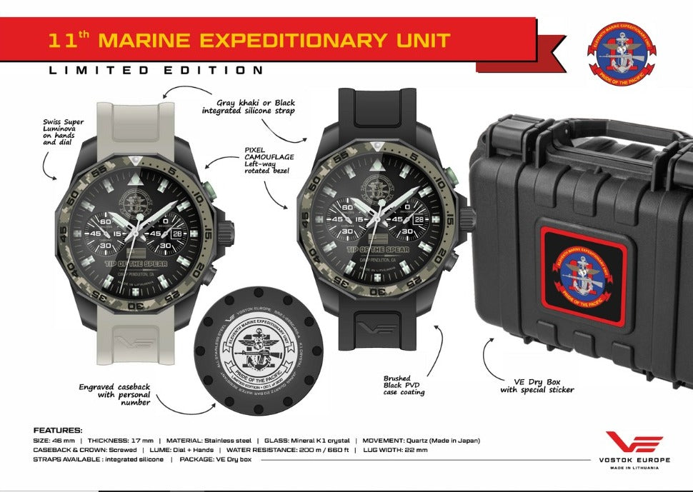 Edición limitada. Reloj exclusivo R2A para hombre Vostok Europe 11th Marine Expeditionary Unit 6S21-225C465A 