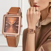 Fashionable Luxury Elegant Women's Quartz With Cappuccino Leather Strap