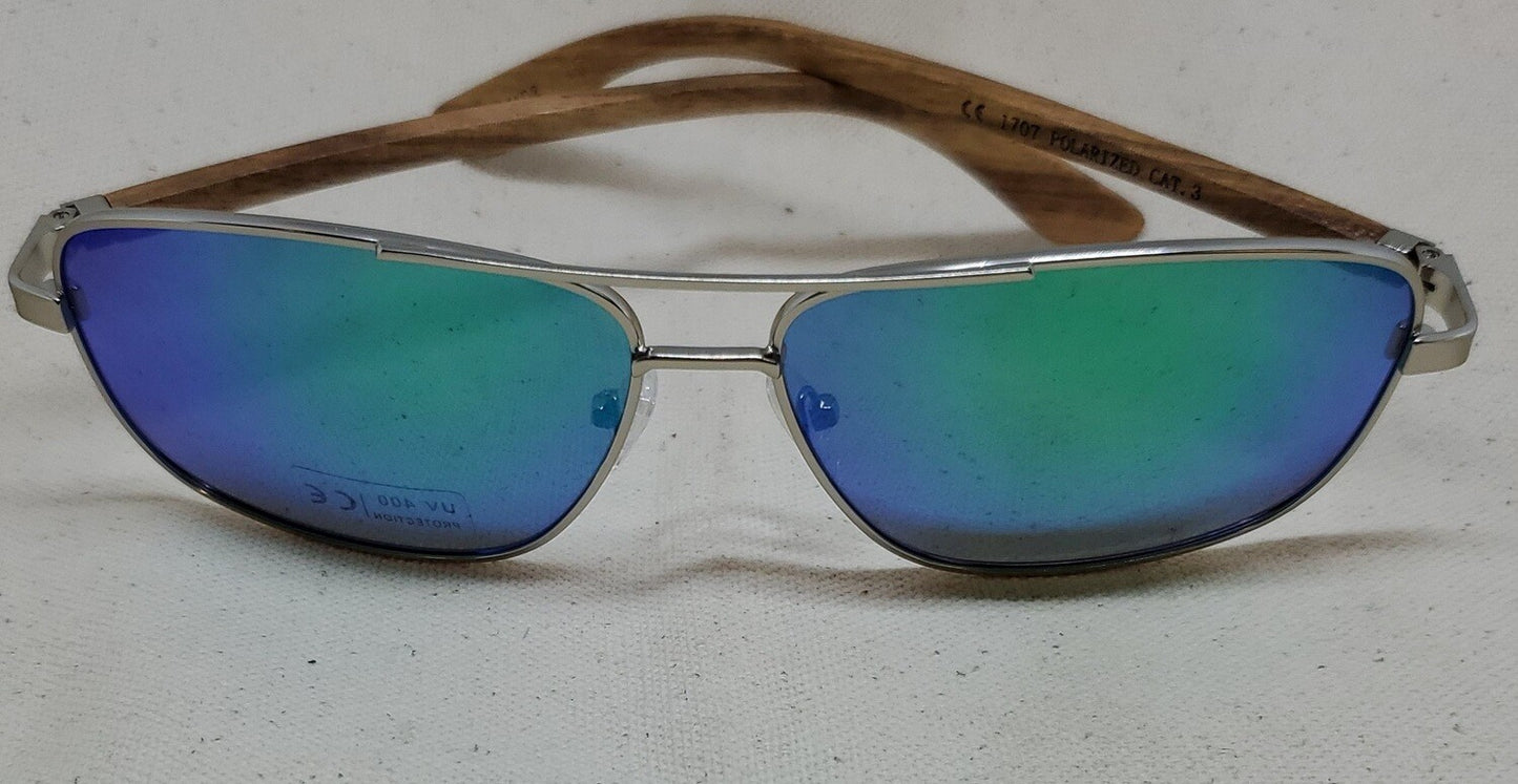 Detroit Mint Aviator Gafas de sol Mystic Green Lenses Patillas de madera de cebra real