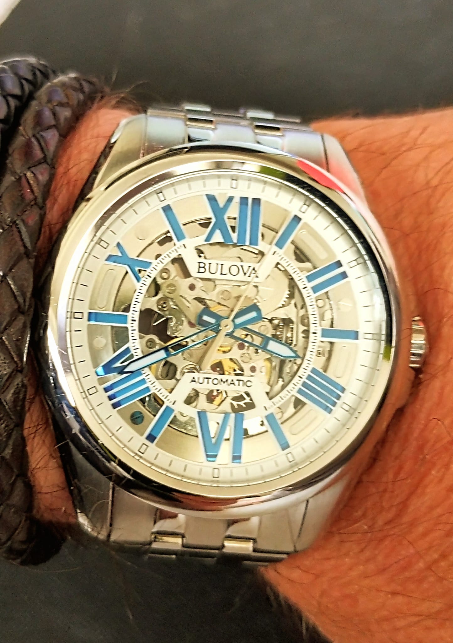 Reloj Bulova 96A187 Esqueleto de acero inoxidable para hombre.