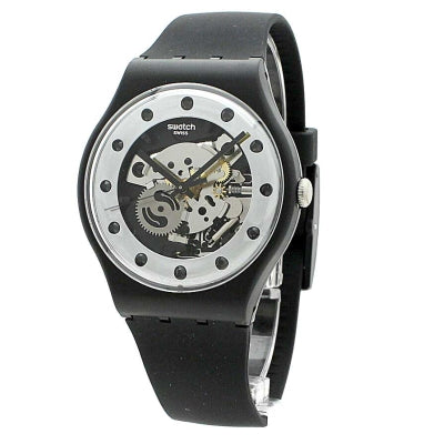 SWATCH Originals Silver Glame Skeleton Dial Reloj de hombre de silicona negra SUOZ147