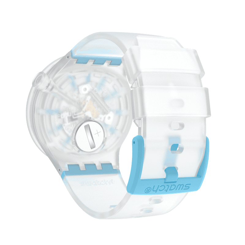Reloj Swatch Blue-In-Jelly de cuarzo con esfera blanca y esqueleto SO27E105