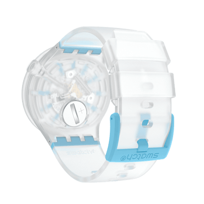 Reloj Swatch Blue-In-Jelly de cuarzo con esfera blanca y esqueleto SO27E105