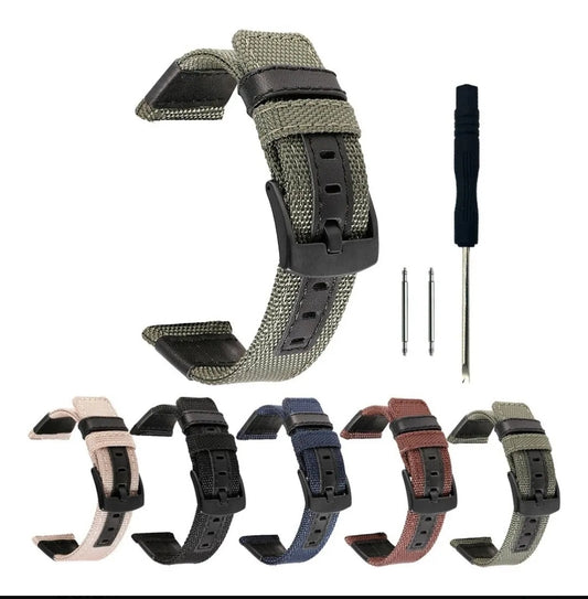 Men's green leather/canvas combo straps 22mm option black and silver clasp