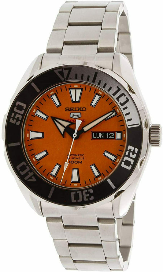 Seiko 5 Sports Reloj automático para hombre de acero inoxidable con esfera naranja SRPC55o