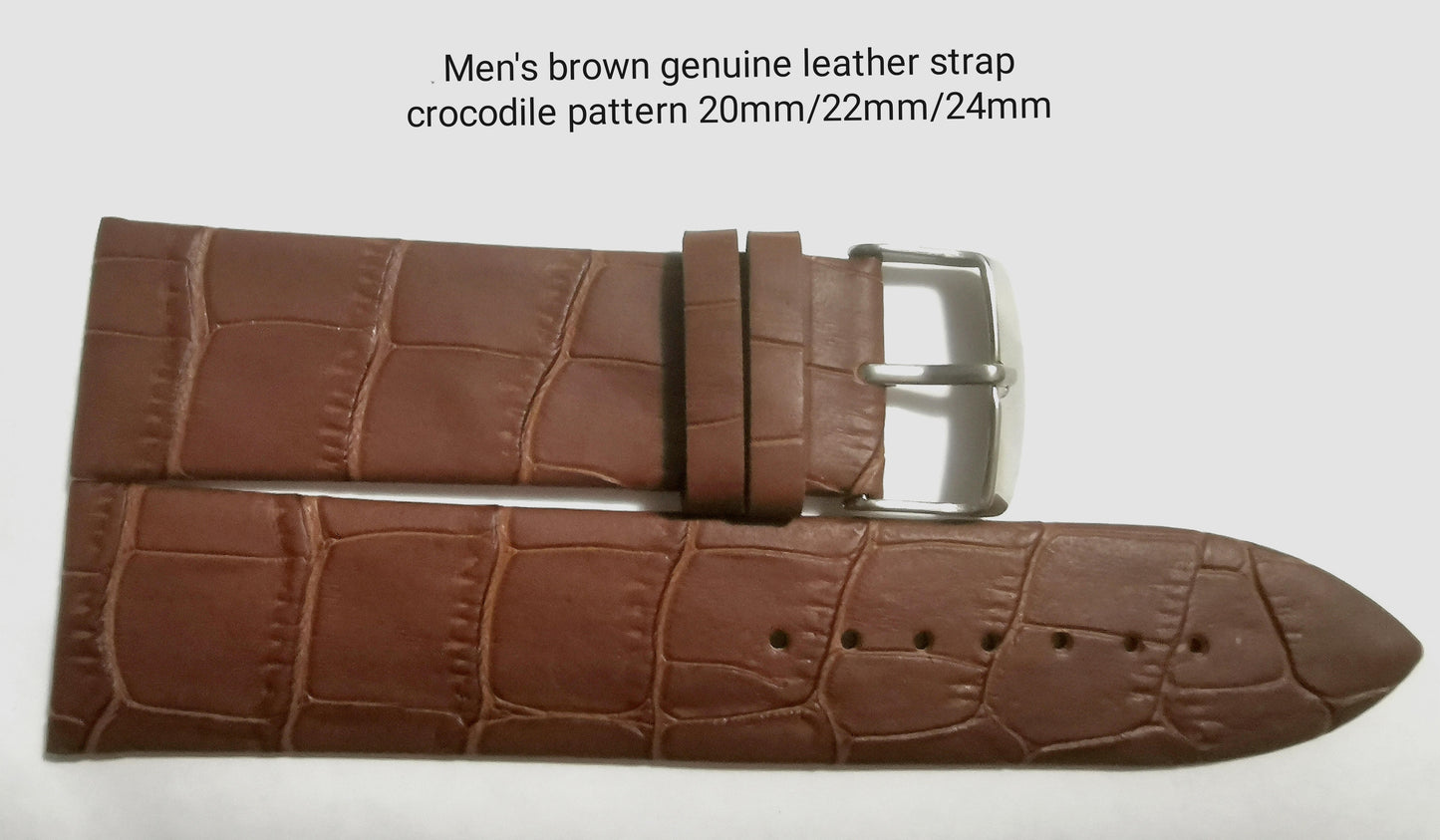 Correa para hombre de piel auténtica marrón con diseño de cocodrilo de 20 mm/22 mm/24 mm